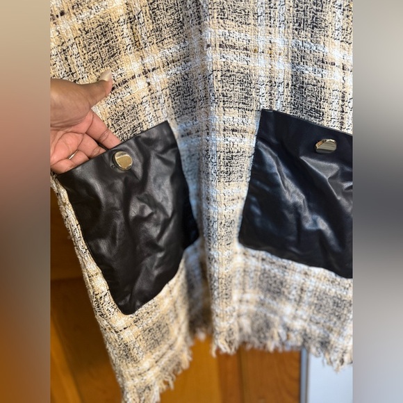 Zara Beige Plaid Tweed Tunic Mini Dress with faux Leather Pockets - Picture 5 of 9